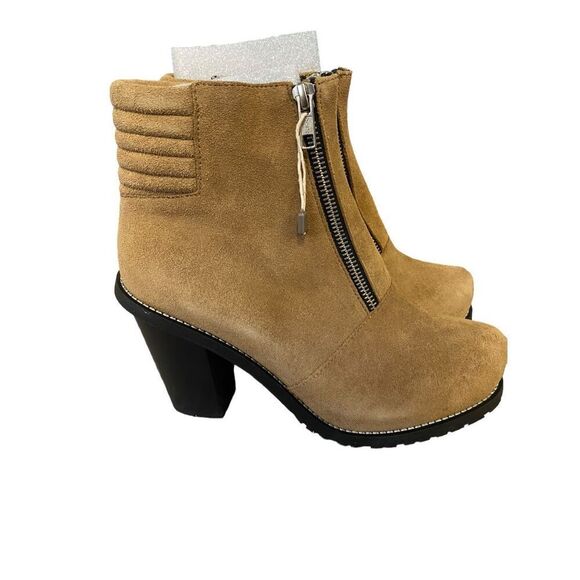 Surface To Air Suede Leather Chunky Heel Ankle Booties in Beige Size 38 EU 7.5 U - Picture 1 of 8